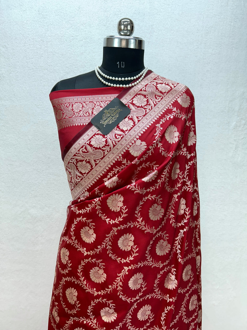 Banarasi Handloom Katan Mashru Traditional Jaal Weaving Red saree
