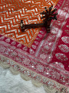 Banarasi Handloom Georgette Silk Saree with Designer Mirror work & Scallop Lace Border