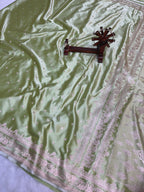 Banarasi Handloom Katan Mashru Traditional Buti Weaving Light Pista Green Saree