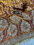 Pure Banarasi Tissue Silk Saree In Dual Tone With Heavy Mirror & Diamond Handwork