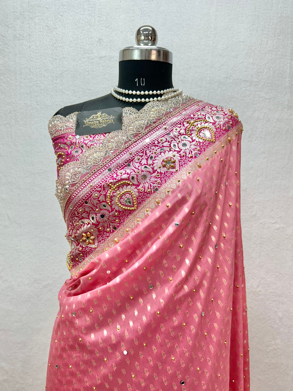 Banarasi Handloom Georgette Silk Saree with Designer Handwork & Scallop Lace Border