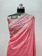 Banarasi Handloom Georgette Silk Saree with Designer Handwork & Scallop Lace Border