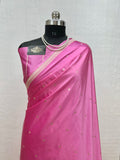 Exquisite Handloom Mashru Katan Saree – Delicate Buti Work with Slim Border & Striped Blouse