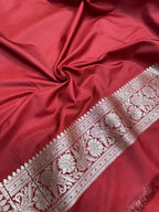Banarasi Handloom Katan Mashru Traditional Jaal Weaving Red saree