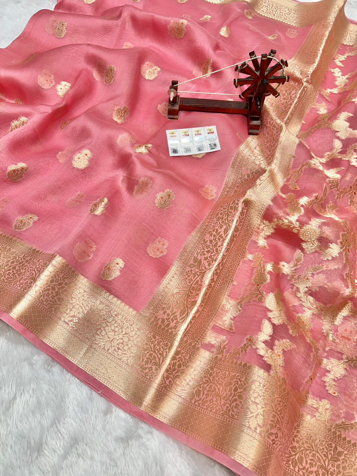 Banarasi Pure Kora Organza Silk Saree In Beautiful Pastel pink Shade