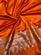 Banarasi Handloom Katan Mashru Traditional Buti Weaving Light Bright Orang Saree
