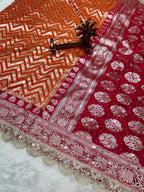 Banarasi Handloom Georgette Silk Saree with Designer Mirror work & Scallop Lace Border