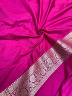 Banarasi Handloom Katan Mashru Traditional Jaal Weaving Rani pink saree