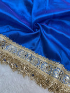 Banarasi Soft Royal Blue Tissue Saree With Moti Work & Designer Mirror lace Border