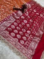 Banarasi Handloom Georgette Silk Saree with Designer Mirror work & Scallop Lace Border