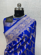 100% Pure Handloom Banarasi Katan Silk saree - Classic Royal Blue For Weddind Collection