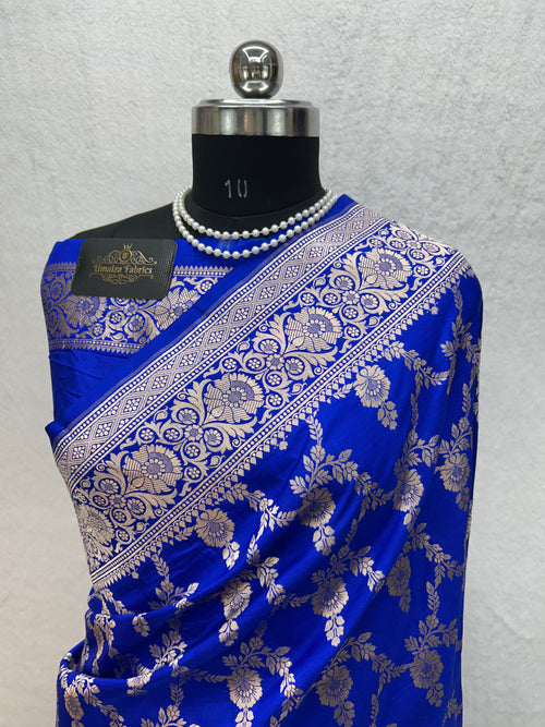 100% Pure Handloom Banarasi Katan Silk saree - Classic Royal Blue For Weddind Collection