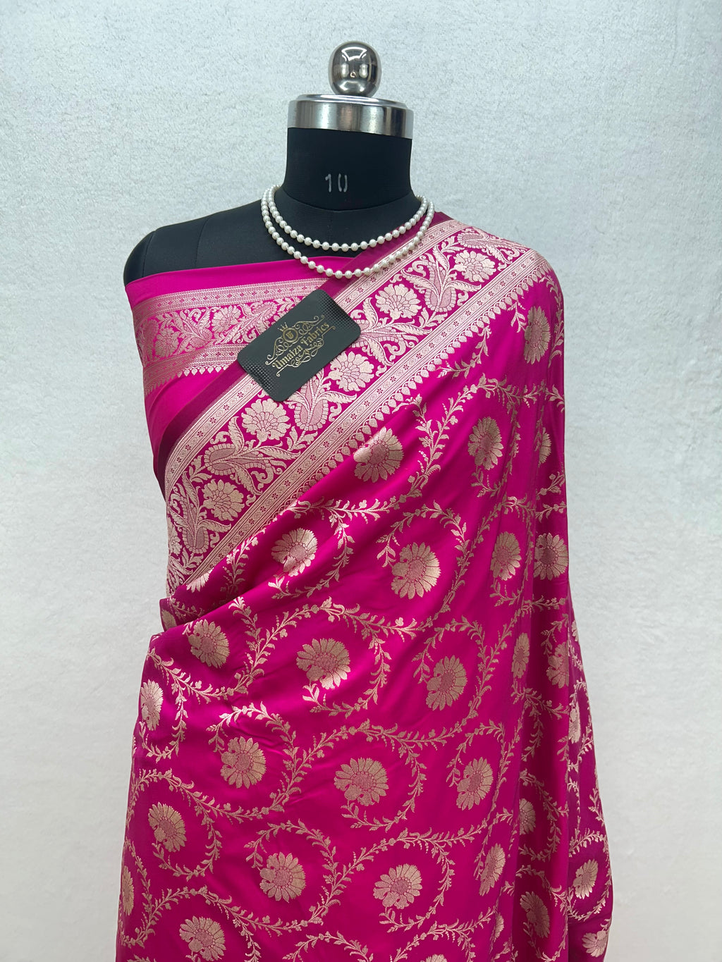 Banarasi Handloom Katan Mashru Traditional Jaal Weaving Rani pink saree