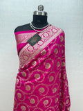 Banarasi Handloom Katan Mashru Traditional Jaal Weaving Rani pink saree