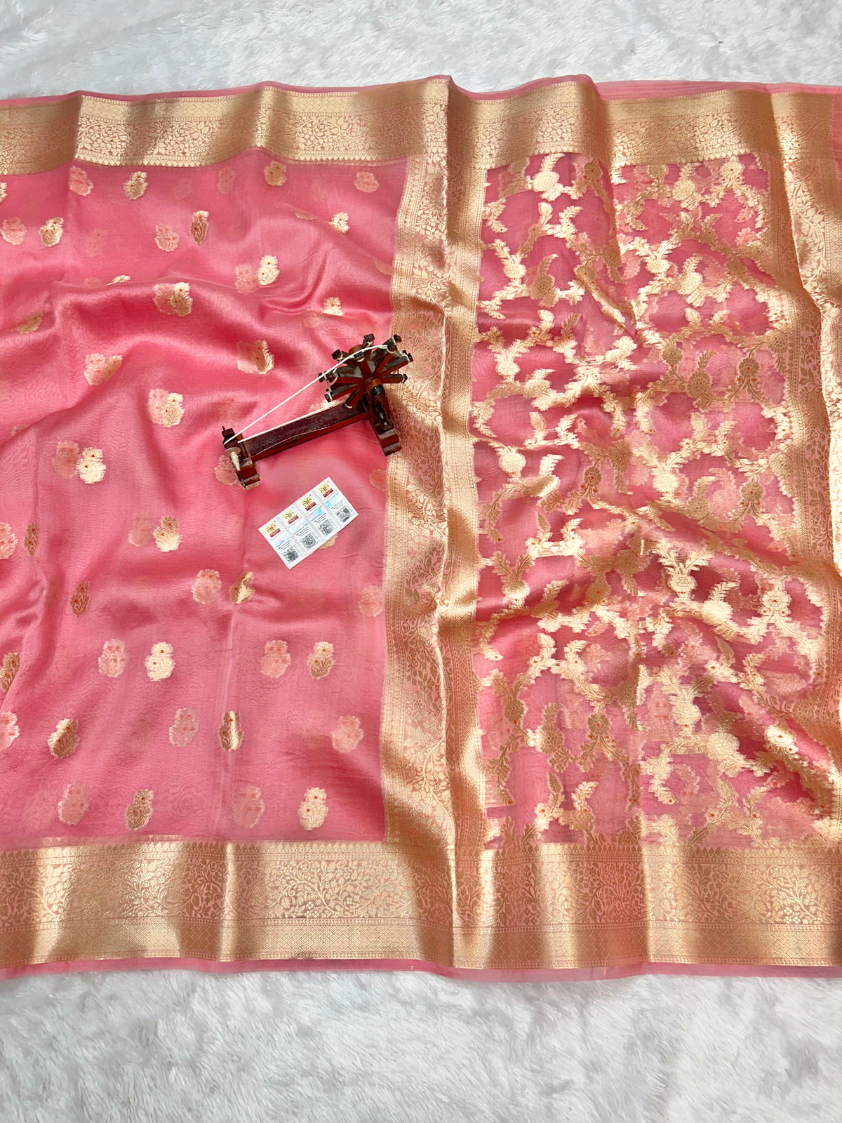 Banarasi Pure Kora Organza Silk Saree In Beautiful Pastel pink Shade