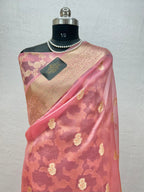 Banarasi Pure Kora Organza Silk Saree In Beautiful Pastel pink Shade