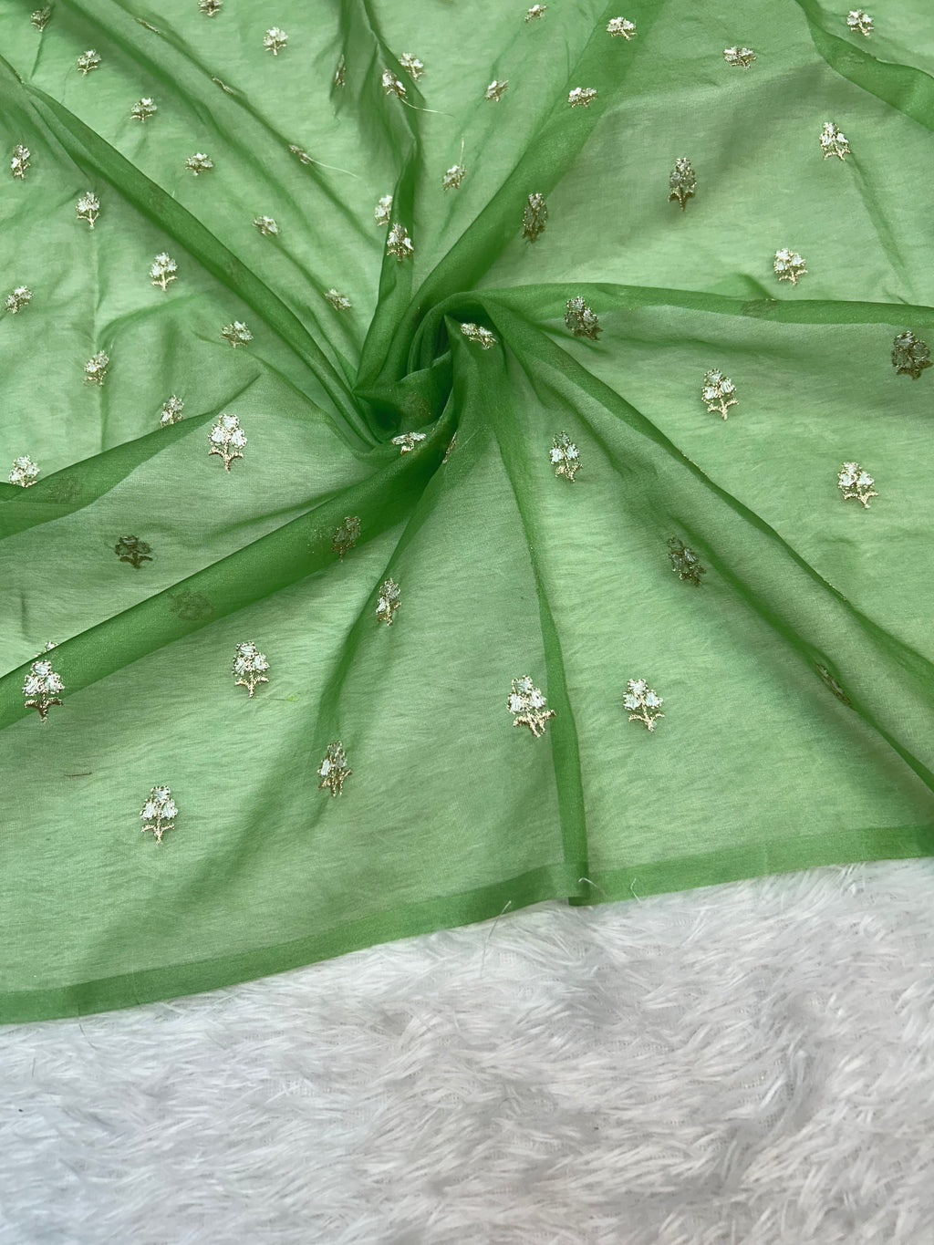 Designer Kora Organza With Elegant Applique Work & Scallop Border