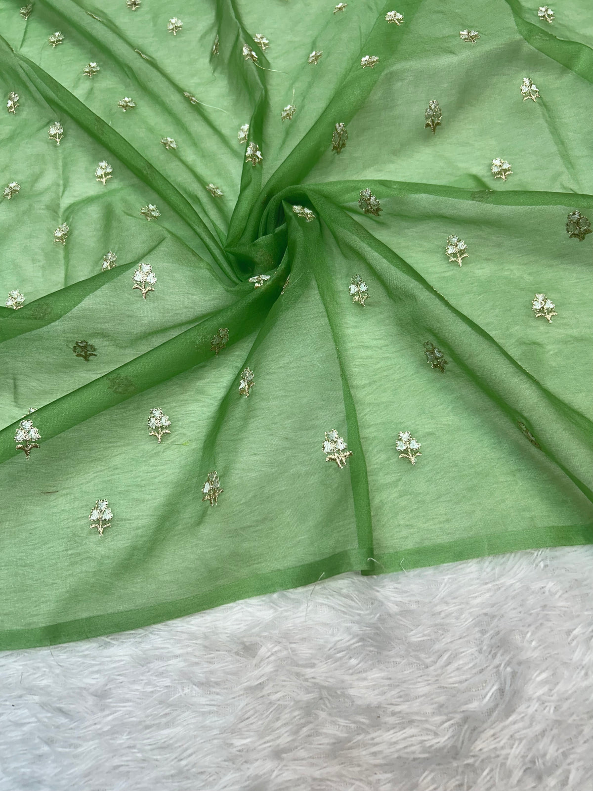 Designer Kora Organza With Elegant Applique Work & Scallop Border