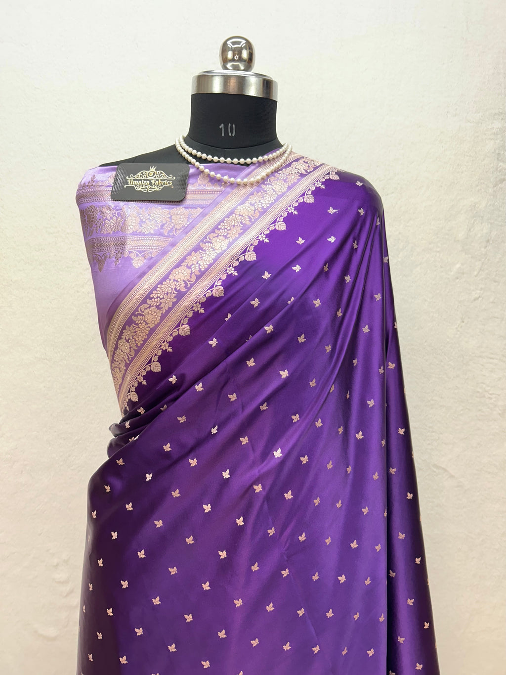 Banarasi Handloom Katan Mashru Traditional Buti Weaving Lavender & Purple Contrast Sraee