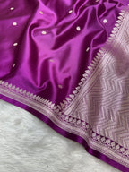 Exquisite Handloom Mashru Katan Saree – Delicate Buti Work with Slim Border & Striped Blouse