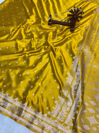 Banarasi Handloom Katan Mashru Traditional Buti Weaving Light Mehandi Green Saree