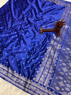 Banarasi Handloom Katan Mashru Traditional Buti Weaving Light Royal Blue saree