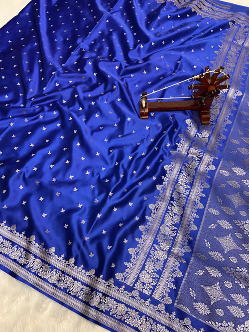 Banarasi Handloom Katan Mashru Traditional Buti Weaving Light Royal Blue saree