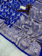 100% Pure Handloom Banarasi Katan Silk saree - Classic Royal Blue For Weddind Collection