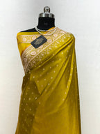Banarasi Handloom Katan Mashru Silk Saree Meheadi Green