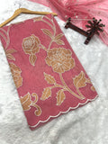 Designer Kora Organza With Elegant Applique Work & Scallop Border