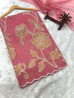 Designer Kora Organza With Elegant Applique Work & Scallop Border