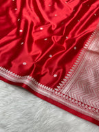 Exquisite Handloom Mashru Katan Saree – Delicate Buti Work with Slim Border & Striped Blouse