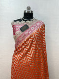 Banarasi Handloom Georgette Silk Saree with Designer Mirror work & Scallop Lace Border