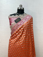 Banarasi Handloom Georgette Silk Saree with Designer Mirror work & Scallop Lace Border