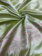 Banarasi Handloom Katan Mashru Traditional Buti Weaving Light Pista Green Saree