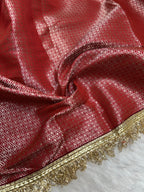 Banarasi Katan Traditional Handmade Mirror & Lace Work Red saree