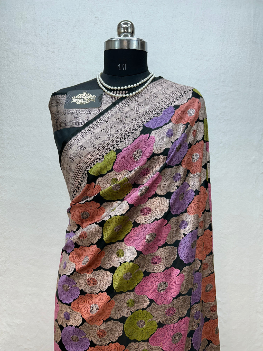 Banarasi Handloom Black mashru Katan Silk Saree With Multi Clor Minakari Weaving