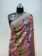 Banarasi Handloom Black mashru Katan Silk Saree With Multi Clor Minakari Weaving