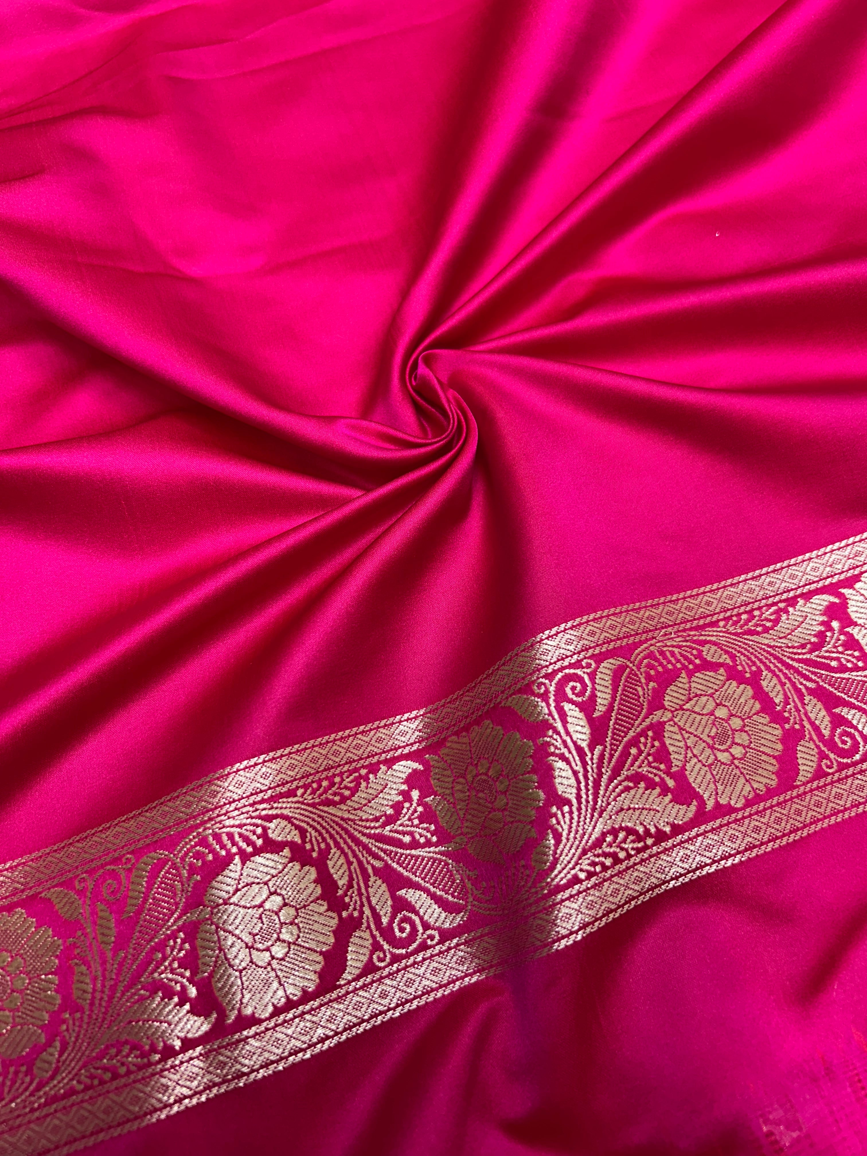 Banarasi Handloom Katan Mashru Silk Saree Rani Pink