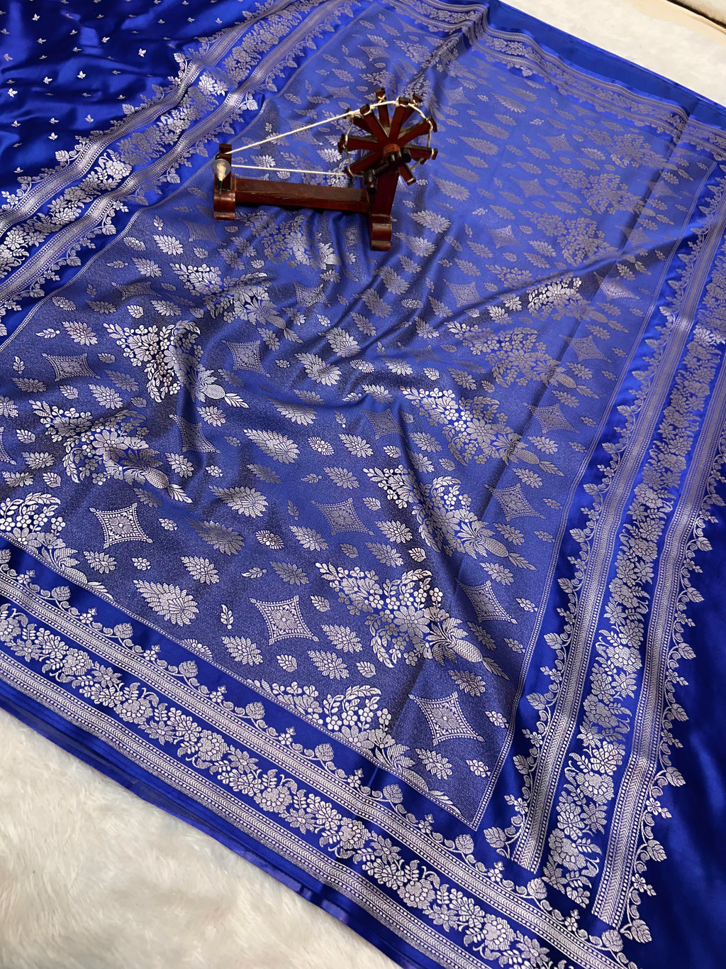 Banarasi Handloom Katan Mashru Traditional Buti Weaving Light Royal Blue saree