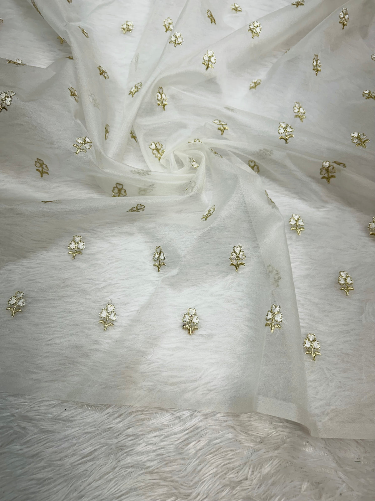 Designer Kora Organza With Elegant Applique Work & Scallop Border