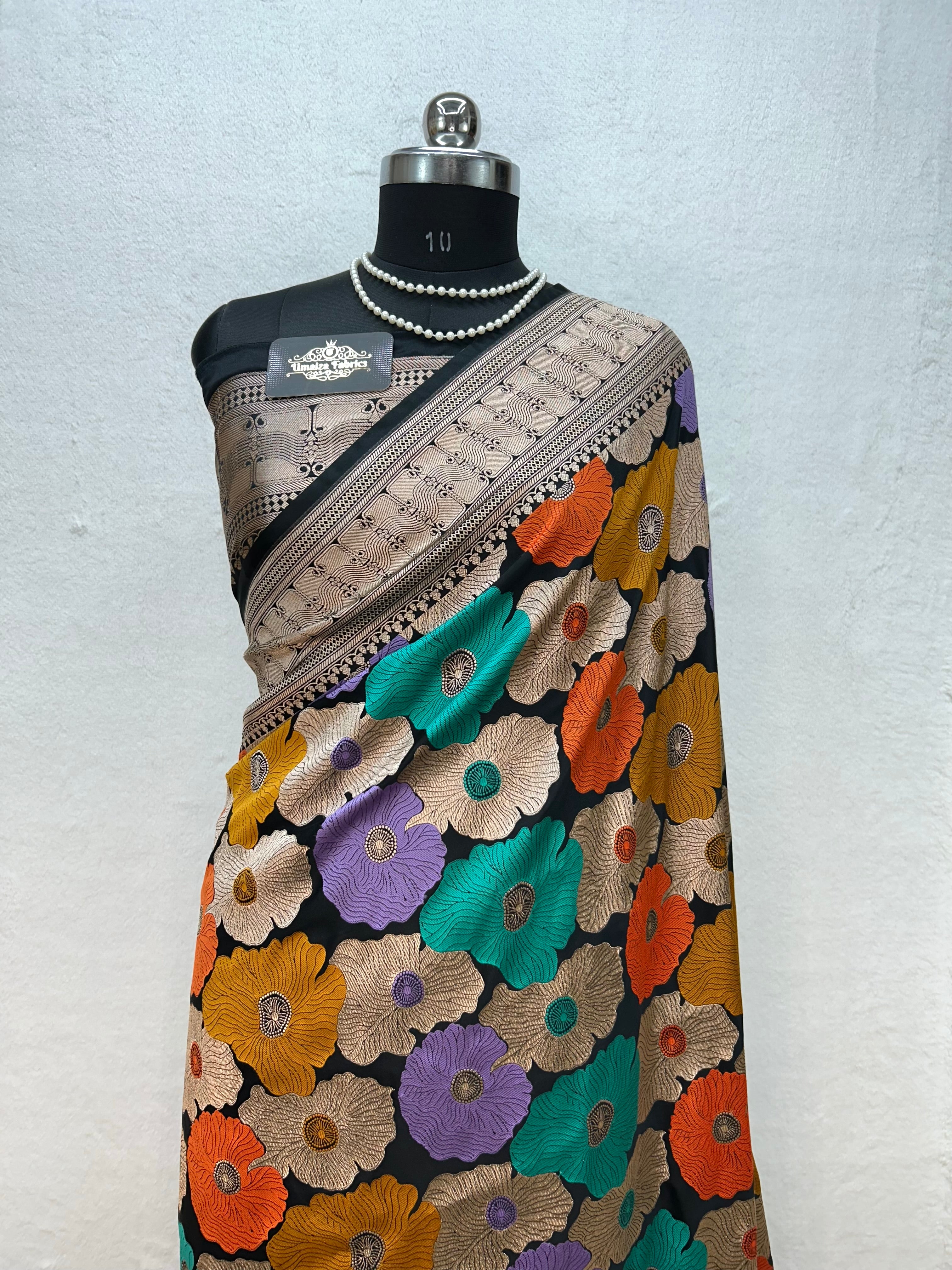 Banarasi Handloom Black mashru Katan Silk Saree With Multi Color Minakari Weaving