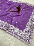 Banarasi Kora Organza With Delicated Chikankari Floral Work & Lace Border
