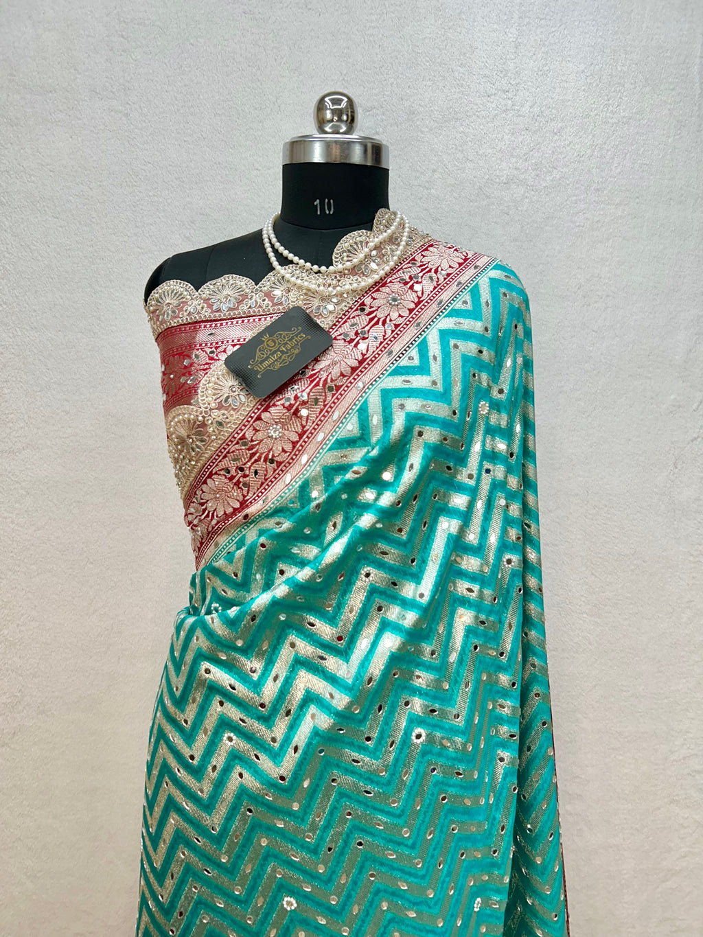 Banarasi Handloom Georgette Silk Saree with Designer Mirror work & Scallop Lace Border