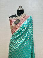 Banarasi Handloom Georgette Silk Saree with Designer Mirror work & Scallop Lace Border