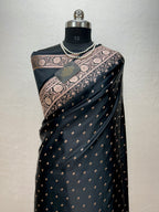 Banarasi Handloom Katan Mashru Silk Saree Luxury Black