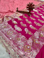 Banarasi Handloom Georgette Silk Saree with Designer Handwork & Scallop Lace Border