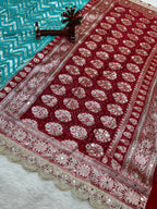 Banarasi Handloom Georgette Silk Saree with Designer Mirror work & Scallop Lace Border
