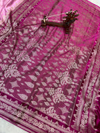 Banarasi Handloom Katan Mashru Traditional Buti Weaving Pink & Hot Pink Contrast Saree