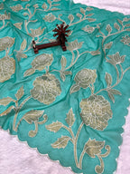 Designer Kora Organza With Elegant Applique Work & Scallop Border